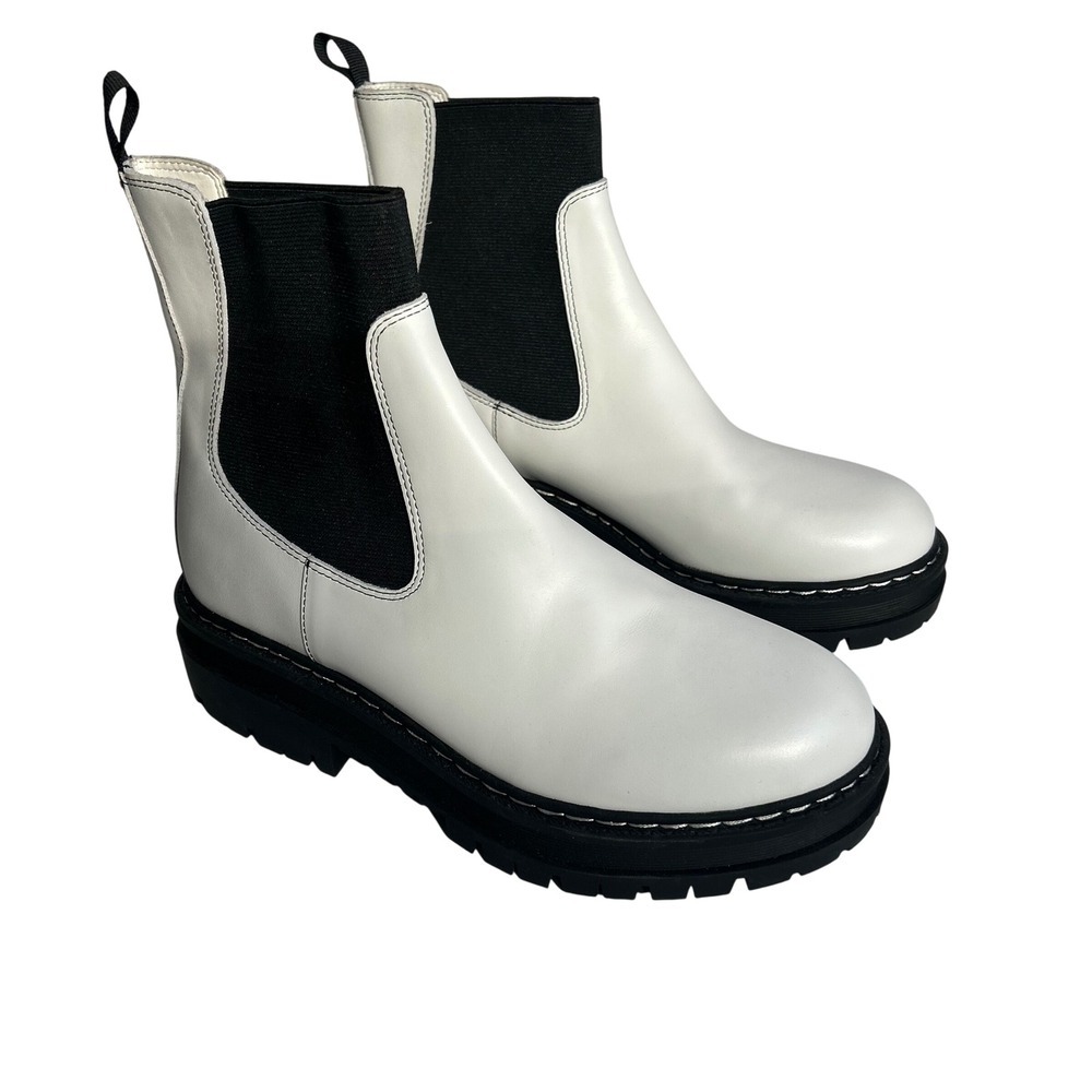 Marc Fisher LTD Patrick Chelsea Boots White Leather Lug Sole Chunky Women's 7.5M